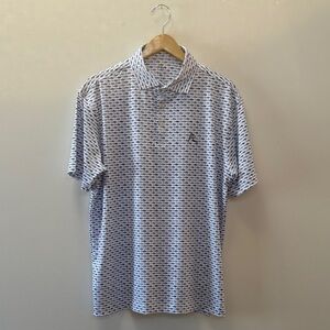 Rhoback White Polo with Navy Micro Pattern